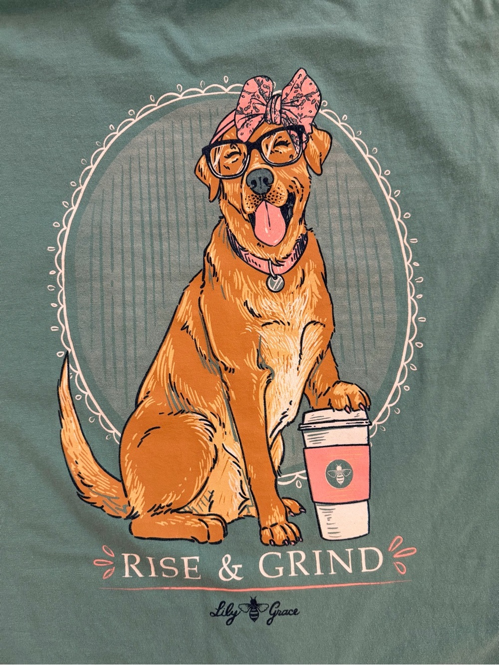 Lily & Grace Teal 'Rise & Grind' Dog Graphic Tee EUC